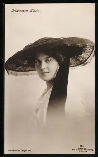 AK Porträt Prinzessin Maria von Schweden mit Hut