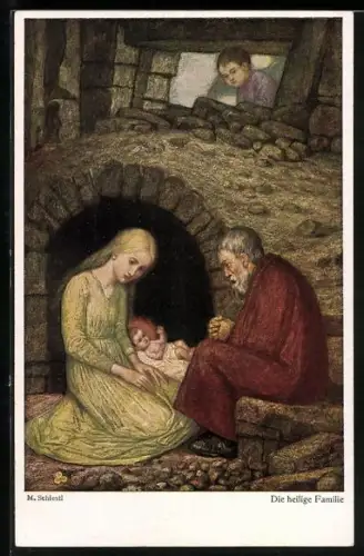 Künstler-AK Matthäus Schiestl: die heilige Familie, Josef, Maria und Jesuskind