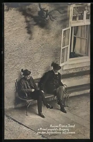 AK Eisenerz, Kaiser Franz Josef I. von Österreich und Prinz Leopold von Bayern vor dem Jagdschloss