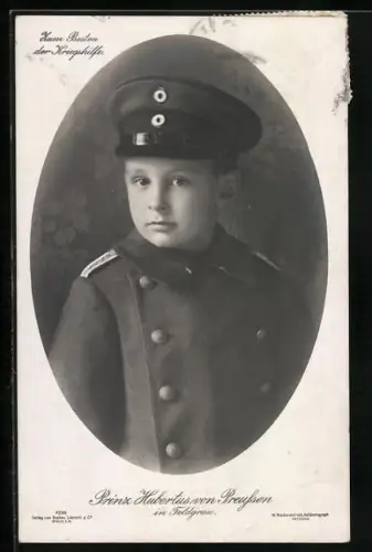 AK Prinz Hubertus von Preussen in Feldgrau mit Uniform und Schirmmütze