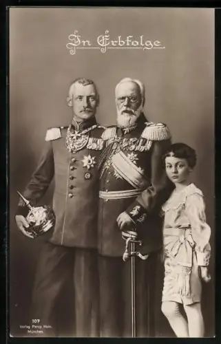 AK König Ludwig III. von Bayern mit Kronprinz Rupprecht von Bayern und dessen Sohn
