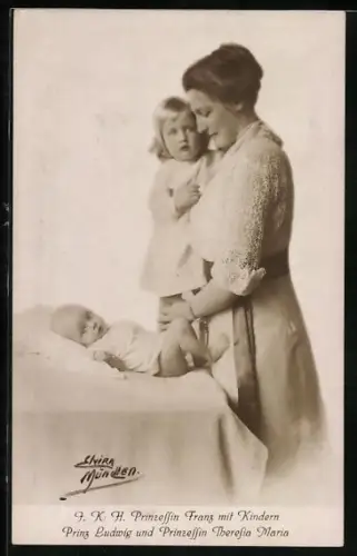 AK Prinzessin Franz von Bayern mit Prinz Ludwig und Prinzessin Maria Theresia