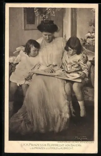 AK Prinzessin Rupprecht von Bayern, Marie Gabriele liest den Prinzen Luitpold und Albrecht aus einem Buch vor