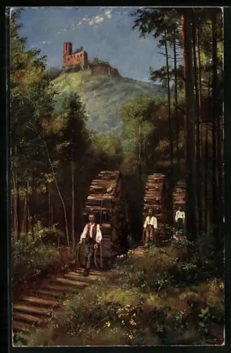 Künstler-AK Heinrich Hoffmann: Holzschlitter bei der Ruine