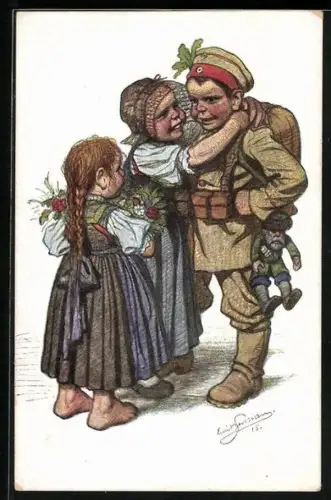Künstler-AK Emil Beithan: Schwarzwälder Tracht, Abschied vom Soldaten