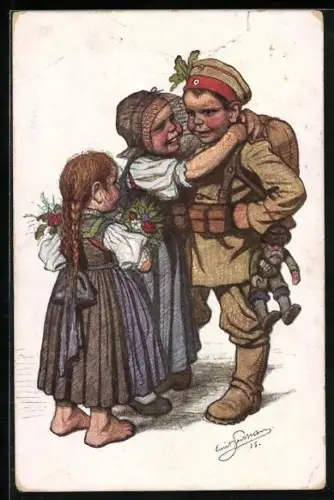 Künstler-AK Emil Beithan: Schwarzwälder Tracht, Abschied vom Soldaten