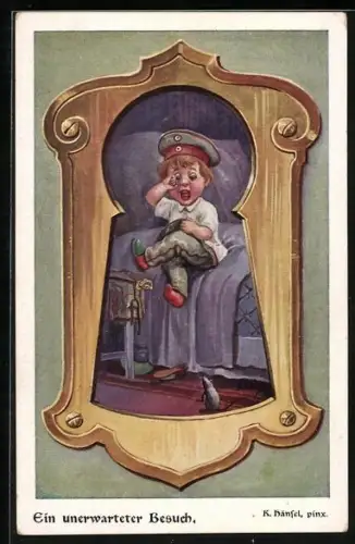 Künstler-AK sign. K. Hänsel: Ein unerwarteter Besuch einer Maus