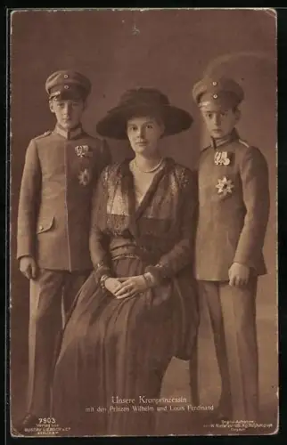 AK Kronprinzessin von Preussen mit den Prinzen Wilhelm & Louis Friedrich
