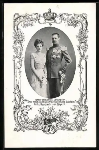 AK Porträt des Brautpaares Kronprinz Rupprecht von Bayern & Prinzessin Marie Gabriele