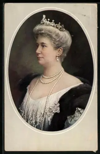 AK Kaiserin Auguste Victoria von Preussen, Portrait mit Diadem und Perlenkette