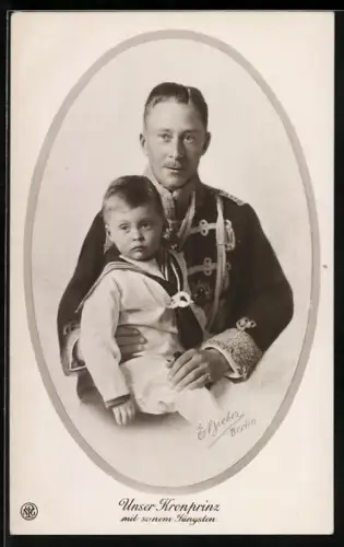 AK Kronprinz Wilhelm von Preussen in Husaren-Uniform mit Prinz Friedrich Georg