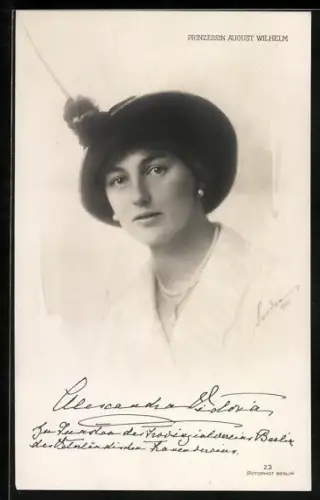 AK Prinzessin August Wilhelm von Preussen mit schwarzem Hut