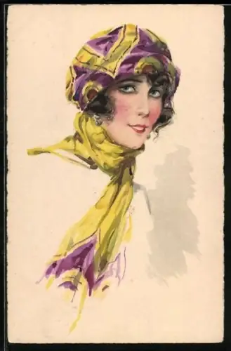 Künstler-AK Elegante Dame in Mode des Art Deco