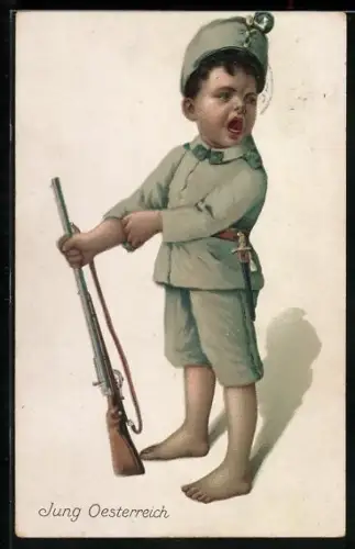 Künstler-AK Kleiner Soldat mit Waffe, Junge Oesttereich