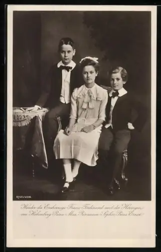 AK Kinder des Erzherzogs Franz Ferdinand, Prinz Max, Prinzessin Sophie und Prinz Ernst