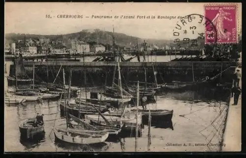AK Cherbourg, Panorama de l`Avant Port et la Montagne du Roule