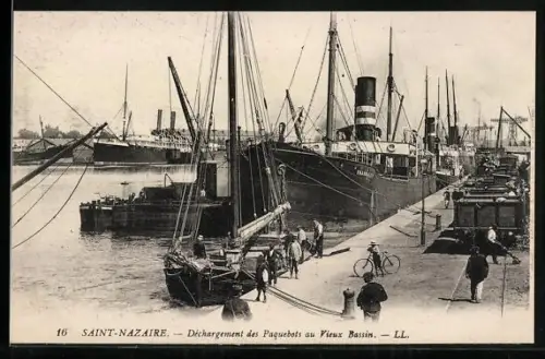 AK Saint-Nazaire, Déchargement des Paquebots du Vieux Bassin, Hafen