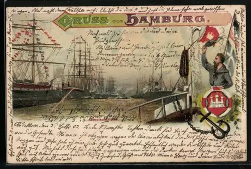 Lithographie Hamburg, Segelschiffhafen