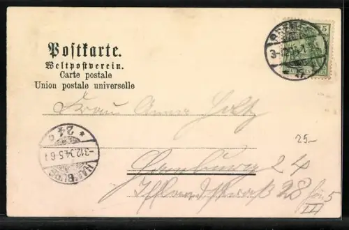 Lithographie Hamburg, Gruss mit Hafenansicht