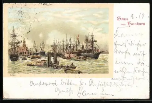 Lithographie Hamburg-Harburg, Hafen
