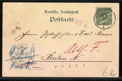 Lithographie Hamburg, Sicht auf den Segelschiffhafen