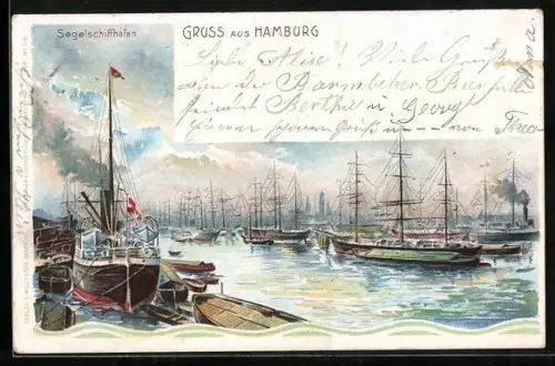 Lithographie Hamburg, Segelschiffhafen