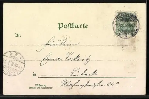 Lithographie Alt-Hamburg, Blick auf Hafen und Fleet