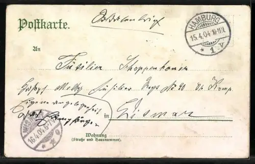 Lithographie Hamburg, Hafen, Landungsbrücke, Dampfer, Segelschiffe