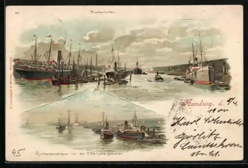 Lithographie Hamburg, Baakerhafen und Kirchenpauerquai