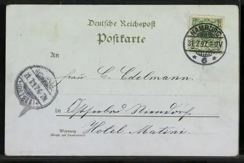 Lithographie Hamburg-St.Pauli, Hafen, Seewarte, Am Fahnenmast, Segelschiffe