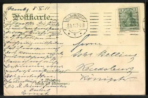 AK Hamburg, Ansicht vom Hafen in einer Muschel