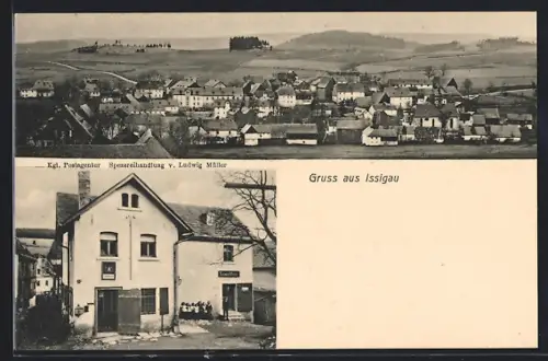 AK Issigau, Totalansicht, Kgl. Postagentur