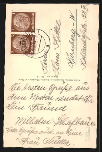 AK Oberstein a. d. Nahe, Hauptstrasse mit Geschäften und Ruine