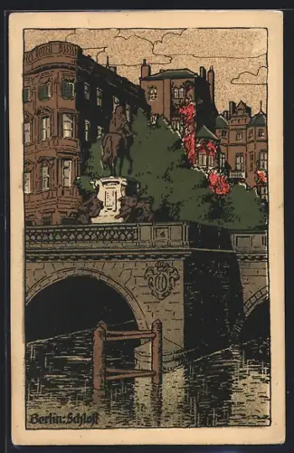 Steindruck-AK Berlin, Schloss mit Denkmal