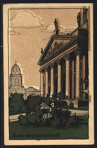 Steindruck-AK Berlin, Ansicht vom Gendarmenmarkt