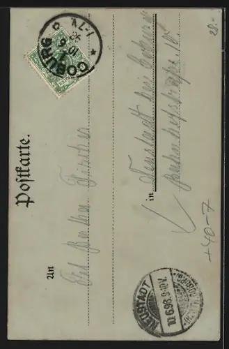 Wirtshaus-AK Coburg, Strassenpartie bei Mondschein aus der Sicht eines Betrunkenen