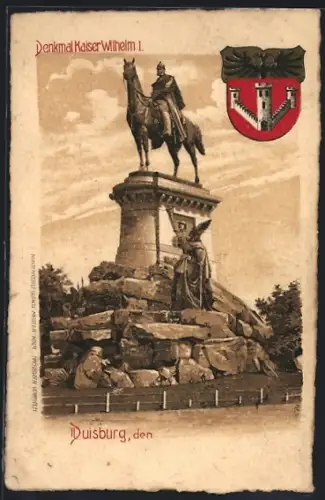 Künstler-AK Duisburg, Denkmal Kaiser Wilhelm i., Wappen