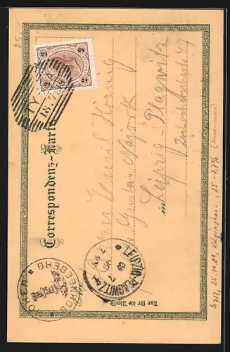 Mondschein-Lithographie Eulau, Hoher Schneeberg, Gasthaus mit Aussichtsturm