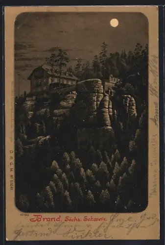 Lithographie Hohnstein / Sächs. Schweiz, Gasthaus Brand