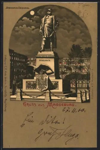 Mondschein-Lithographie Magdeburg, Bismarck-Denkmal