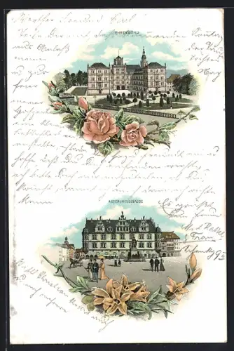 Lithographie Coburg, Schloss Ehrenburg, Regierungsgebäude