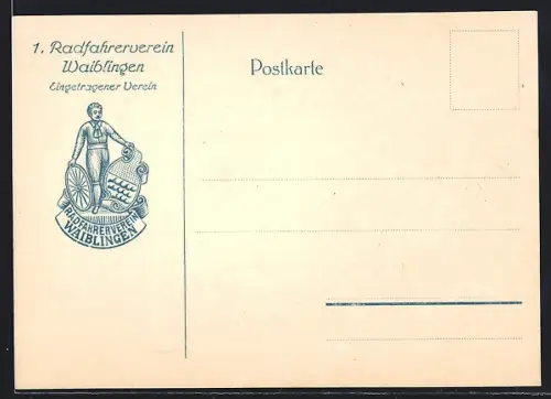 Künstler-AK Waiblingen, 1. Radfahrerverein Waiblingen, Sportler mit Wappen