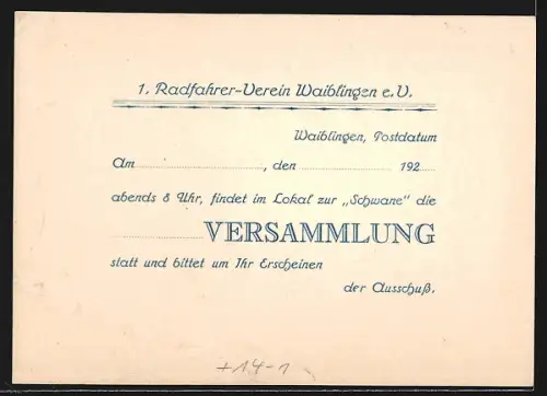 Künstler-AK Waiblingen, 1. Radfahrerverein Waiblingen, Sportler mit Wappen