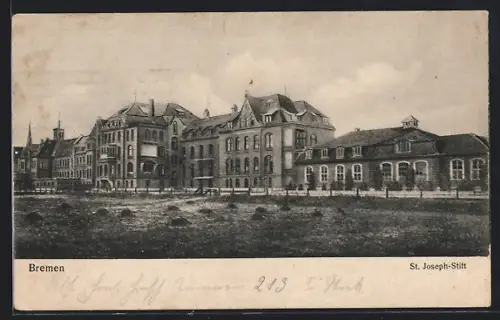 AK Bremen, St. Joseph-Stift mit Strassenpartie