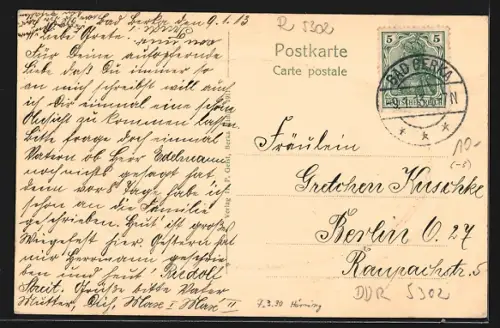 AK Bad Berka a. d. Ilm, Uferpartie am Mühlgraben im geprägten Passepartout