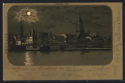Mondschein-Lithographie Alt-Frankfurt, Eiserner Steg, Ortsansicht