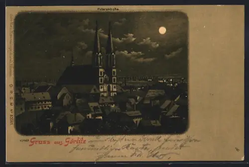 Mondschein-Lithographie Görlitz, Peterskirche, Ortsansicht