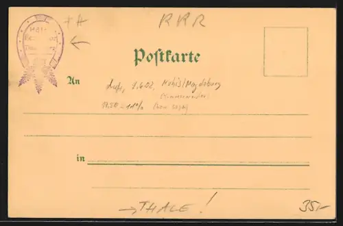 Mondschein-Lithographie Thale, Rosstrappe und Wanderer