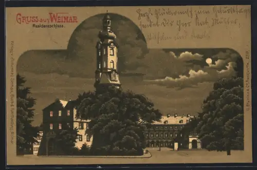 Lithographie Weimar / Thüringen, Residenzschloss