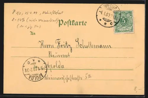 Lithographie Weimar / Thüringen, Residenzschloss